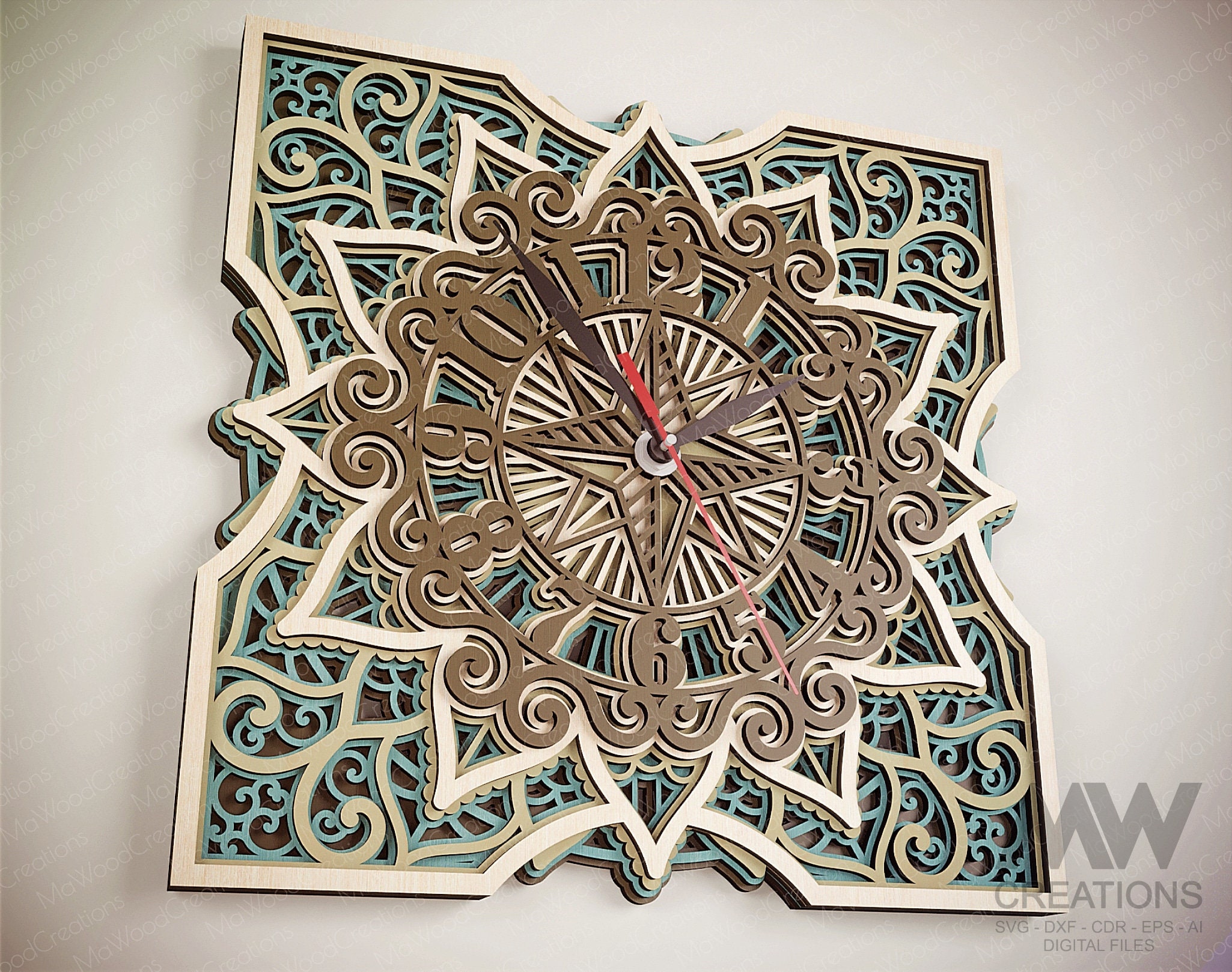 Laser Cut Compass Clock SVG Dxf, Compass Mandala Clock Svg, Mandala ...