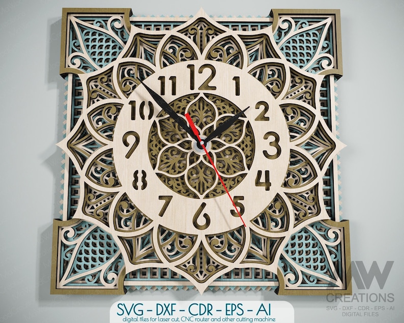 Laser Cut Clock Cutting Files, Layered Watch SVG Dxf, Multilayer Clock ...