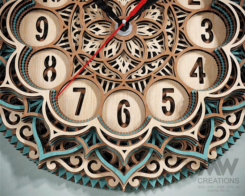 Laser Cut Clock SVG Dxf, Laser Cut Layered Mandala Clock Cutting Files ...