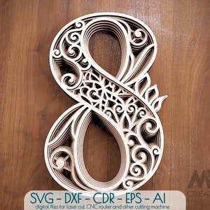 Layered Number 8, Layered Numbers SVG, Multilayer Number 8, Numbers SVG DXF, Laser cut Numbers, Cricut Numbers, Monogram Svg Numbers