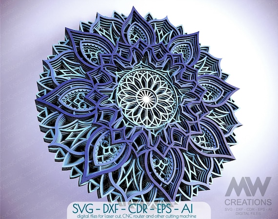 Laser Cut Mandala SVG DXF, 3D layer Mandala template, Flower Mandala cutting files, Multilayer Mandala Svg Dxf, Layered 3D Wood Art - M122