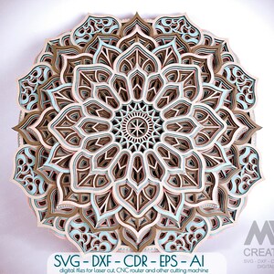 3D-laag Mandala SVG, Laser Cut Multi layer Mandala DXF, Flower Mandala Cnc Laser-bestanden, Gestapelde Mandala SVG Dxf, Gelaagde 3D Wood Art - M65
