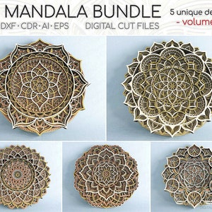 Pacchetto Mandala 10x10 vol.9, pacchetto SVG Mandala a strati 3D, pacchetto Mandala multistrato, file Svg Dxf Mandala tagliato al laser per taglio laser