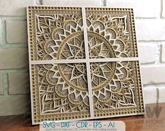 3D Mandala SVG, Laser Cut Mandala SVG DXF, Modular Mandala Svg, Multilayer Mandala Dxf file for Lasercut, 3d layer Lightburn Laser file M238