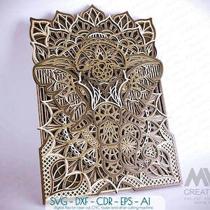 Meerlaagse olifant Mandala SVG Dxf, Lasergesneden olifant gesneden bestand, Glowforge Svg Layer Mandala, 3D SVG Olifant, Cricut Mandala Svg - M72