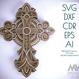 Lasergesneden Layer Cross Svg Dxf, Christian Cross SVG, Multi layer Mandala Cross, 3D SVG Cross sjabloon voor Cricut, Glowforge Cross Svg - Cr26