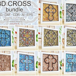 Multilayer Cross Bundle Band 8, Laser Cut Cross Bundle, Cricut Cross Bundle, ShadowBox Cross Bundle, 3D Layered Glowforge Cross Cut-Dateien