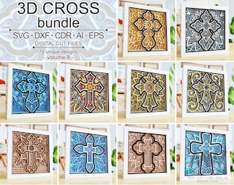 Multilayer Cross Bundle volumen 8, Laser Cut Cross Bunlde, Cricut Cross Bundle, ShadowBox Cross bundle, 3d Layered Glowforge Cross cut files
