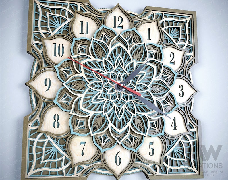 6 Layer Mandala Clock Dxf, Laser Clock SVG DXF Cut Files, Laser Cut Dxf ...