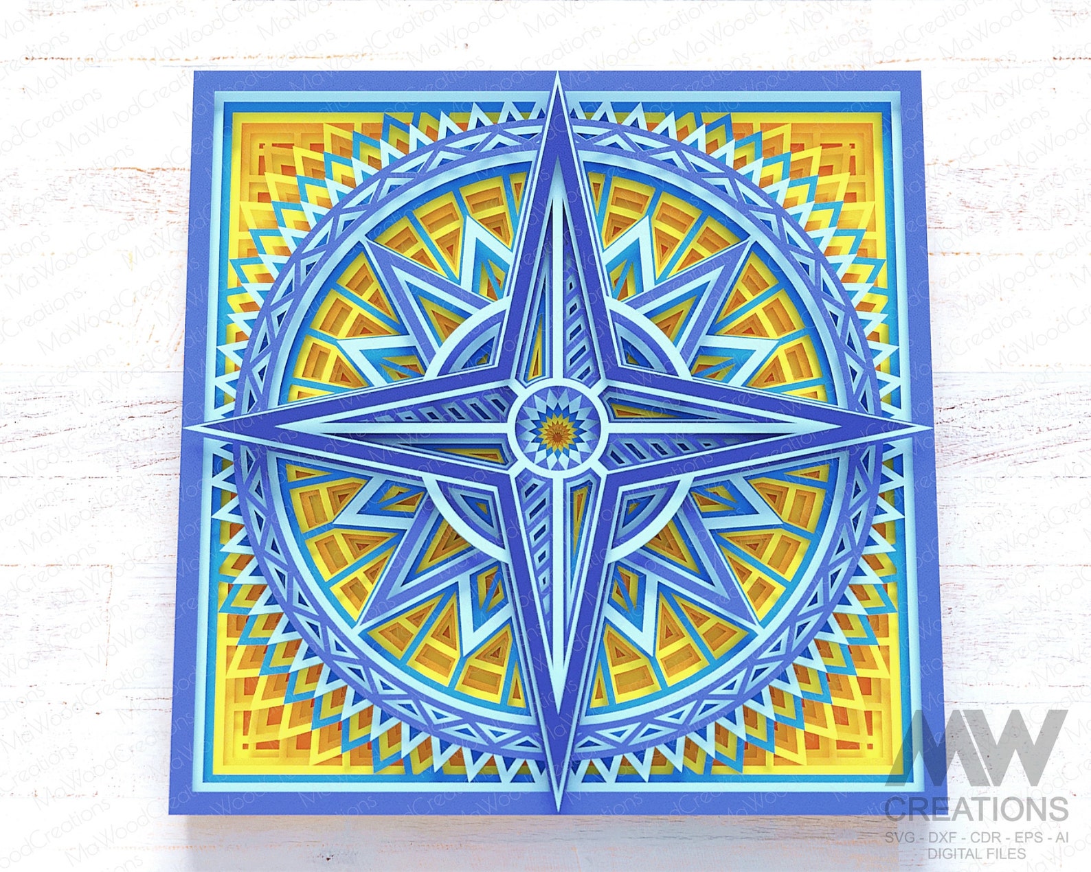 Compass Mandala SVG, 3d SVG Compass Shadow Box Mandala, Multi-layer ...