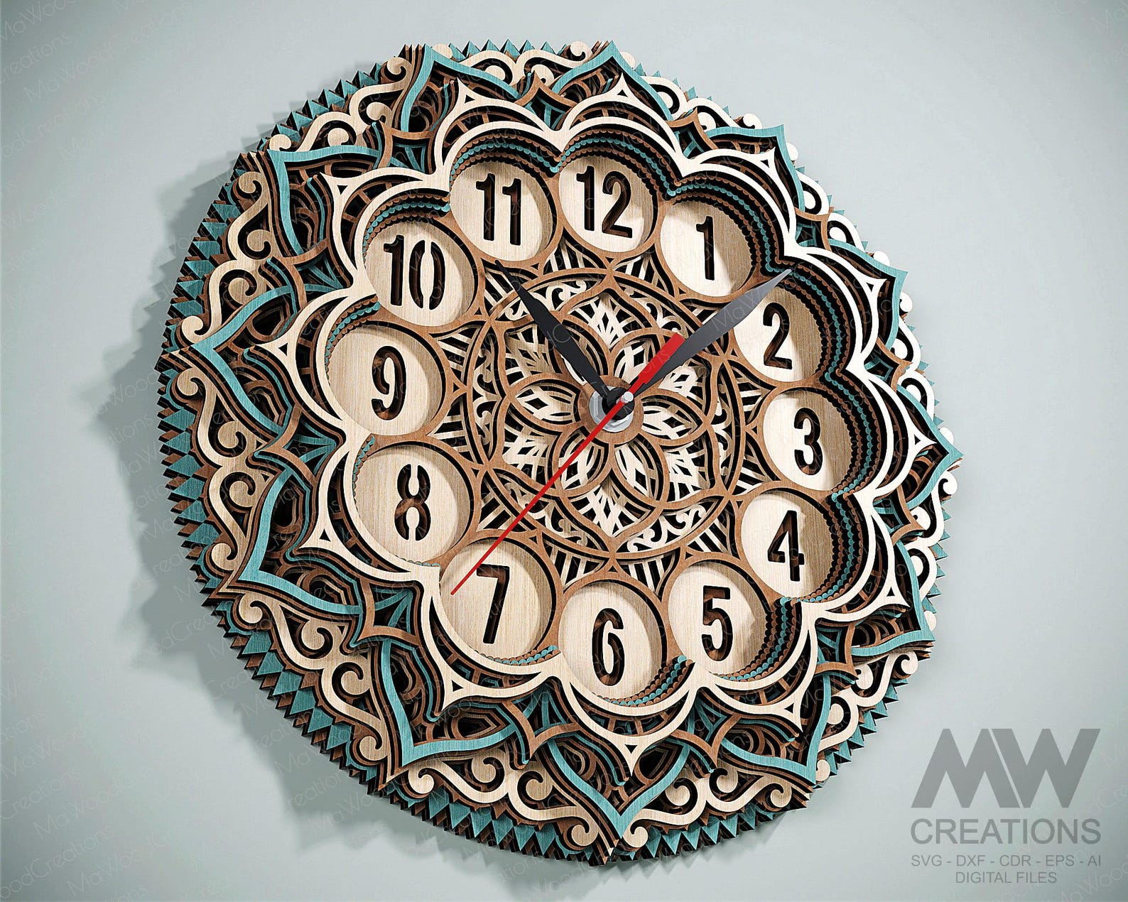 Laser Cut Clock SVG Dxf, Laser Cut Layered Mandala Clock Cutting Files ...