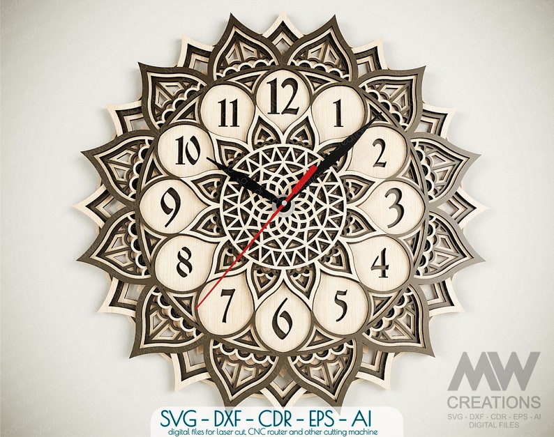 5 Layer Mandala Clock Svg, 3d Layer Svg Clock, Multi Layer Clock Laser ...
