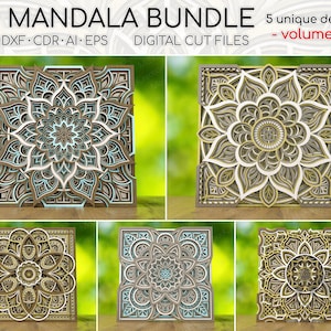 10x10 Mandala Bundel vol.13, Gelaagde SVG Mandala Bundel, Multi-layer Mandala Bundel, Laser Cut Mandala Svg Dxf-bestand voor Laser Cut