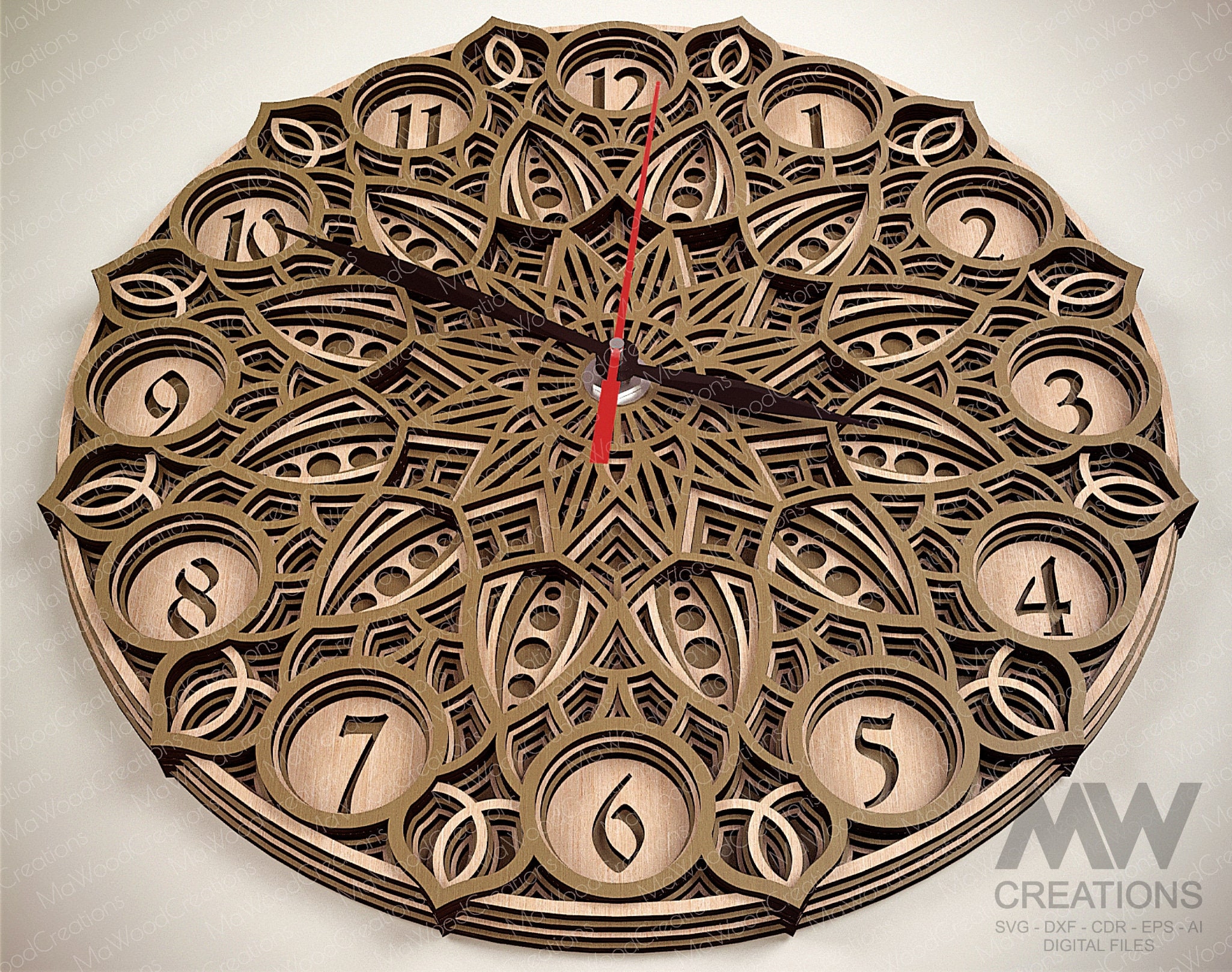 Laser Cut Mandala Clock Svg Dxf, 5 Layer Clock Cut Files, Laser Cut ...