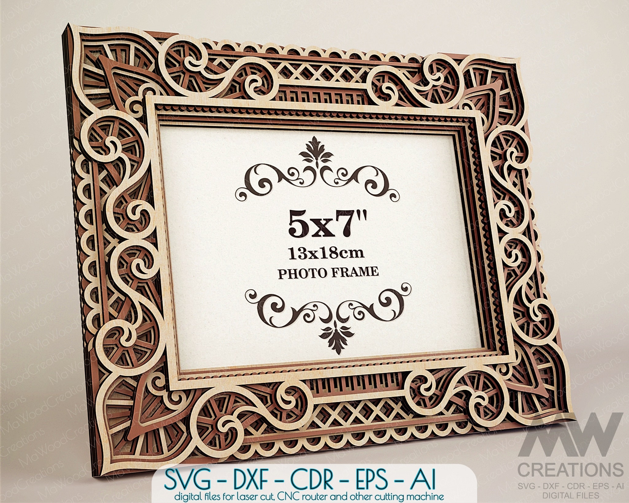 Laser Cut Multi-layer Picture Frame, 5x7 Picture Frame Laser cut files, Layered Frame SVG DXF, Laser cut Frame Svg, Glowforge Frame SVG -F22