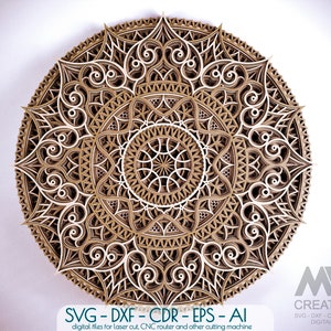 Découpé au laser Layered Mandala SVG Dxf, fichiers de coupe Mandala multicouche, 3D SVG Mandala, Cricut Mandala Svg, modèle Glowforge Svg Mandala - M74