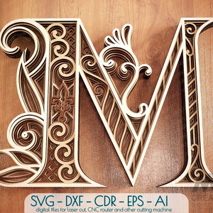 Layered Letter M, Layered letters SVG, Multi layer Letters, Letters SVG DXF, Laser cut Letters, Cricut Letters, Monogram Svg Letters