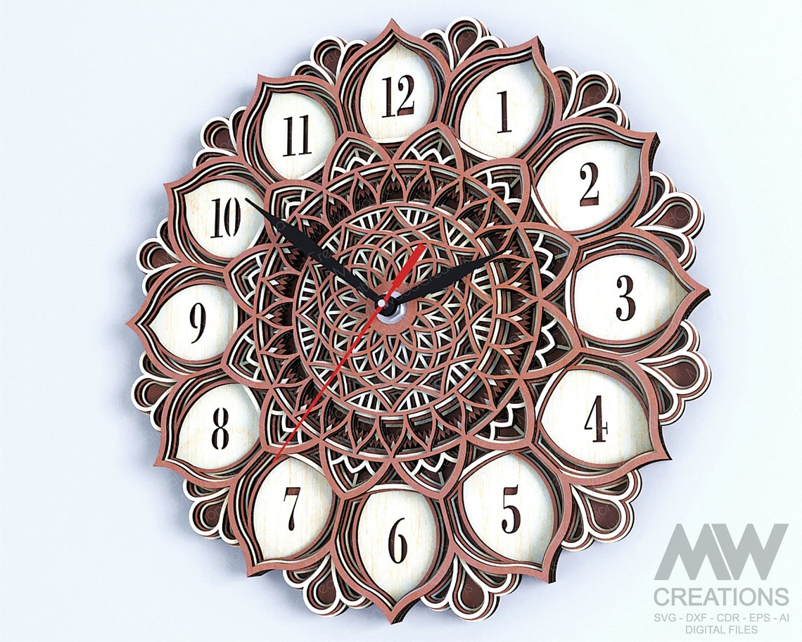 Multilayer Clock SVG Dxf, 5 Layer Clock Svg, Laser Cut Clock, Flower ...