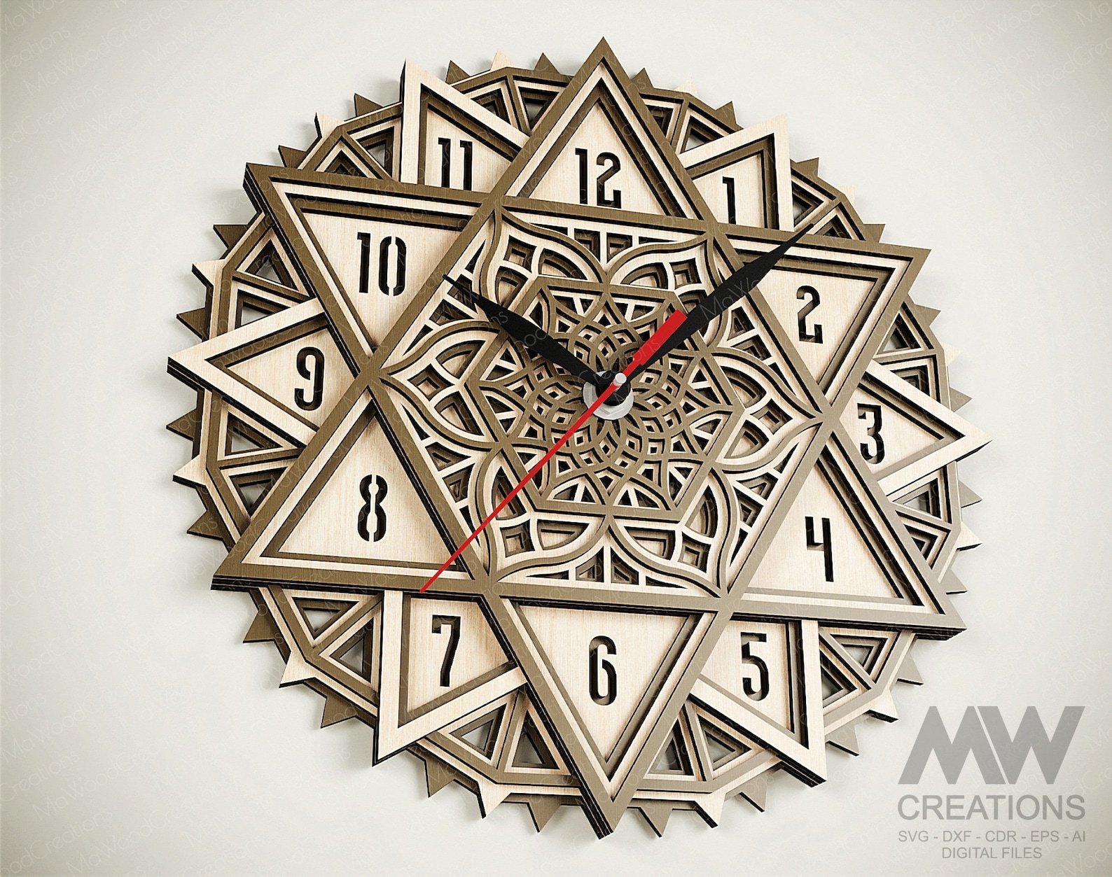 Multi Layer Clock Svg, Mandala Clock SVG Dxf, Laser Cut Clock, Star of ...