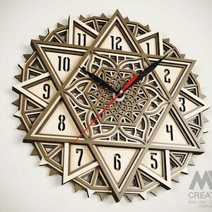 Multi Layer Clock Svg, Mandala Clock SVG Dxf, Laser Cut Clock, Star of ...