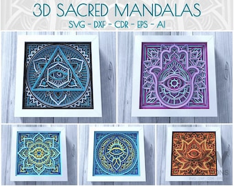 3D Sacred Mandala Bundle, Evil Eye bundle SVG, Shadow Box Seeing Eye Mandala Bundle, Cricut Mandala Svg cut files, Shadow Box for Cricut