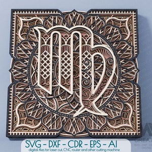 Maagd Zodiac Sign, Multilayer Maagd Mandala, Laser Cut Zodiac Signs Svg DXF, 3D-laag Zodiac Mandala, Multilayer Virgin Svg Cnc snijbestand