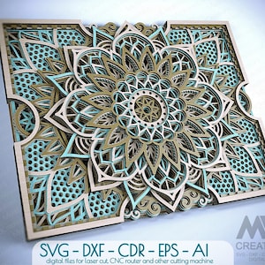 3D SVG Mandala patroon, Rechthoekige Mandala SVG Dxf, Cricut svg Mandala, Glowforge 3D Mandala Svg Laser cut, 3d Svg Layer Mandala - M226