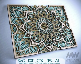 3d SVG Mandala pattern, Rectangular Mandala SVG Dxf, Cricut svg Mandala, Glowforge 3D Mandala Svg Laser cut, 3d Svg Layer Mandala - M226