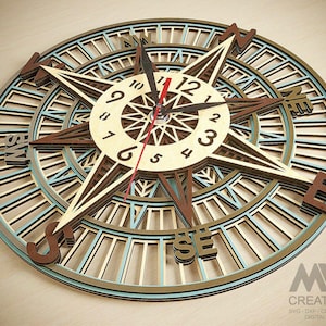 5 Layer Clock Svg, Compass Clock Laser Cut Files, Multi Layer Clock SVG ...