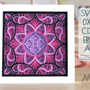 Shadow Box Svg Mandala, 3d SVG Flower Mandala Papercut Shadowbox, Layered Mandala Svg, Light Box Template, Cardstock Mandala SVG Dxf - M263
