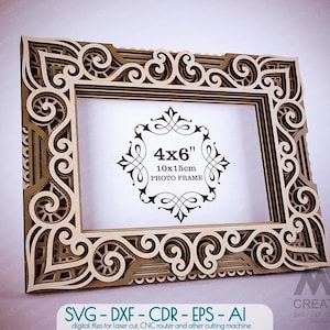 Cornice per foto multistrato, Cornice per foto tagliata al laser DXF, Cornice per foto 4x6 Svg, Cornice Mandala a strati Dxf, Cornice a strati 3d, Cornice Glowforge Svg F11