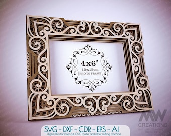 Multilayer Photo Frame, Laser Cut Photo Frame DXF, 4x6 Picture Frame Svg, Layered Mandala Frame Dxf, 3d Layer Frame, Glowforge Frame Svg F11