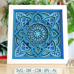 Mandala de capa 3D SVG DXF, archivos de corte de caja de sombras Mandala multicapa, plantilla de caja de luz 3d Mandala en capas, caja de sombras de arte de papel - 045_SB