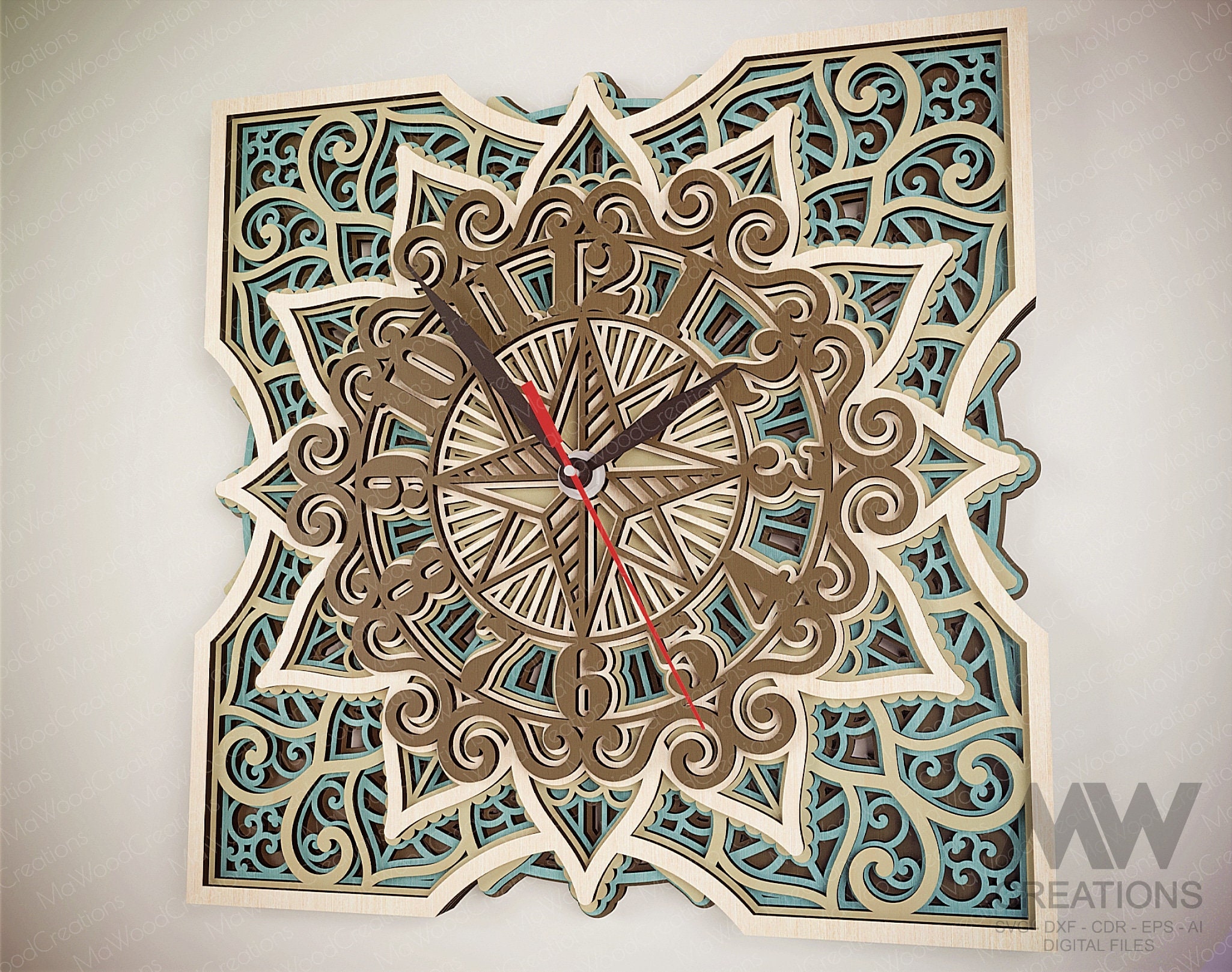 Laser Cut Compass Clock SVG Dxf, Compass Mandala Clock Svg, Mandala ...
