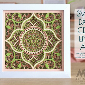 Shadow Box Svg Mandala, 3d SVG Flower Mandala Papercut Shadowbox, Layered Mandala Svg, Light Box Template, Cardstock Mandala SVG Dxf - M246