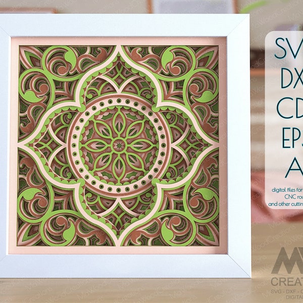 Shadow Box Svg Mandala, 3d SVG Flower Mandala Papercut Shadowbox, Layered Mandala Svg, Light Box Template, Cardstock Mandala SVG Dxf - M246