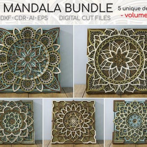 Pacchetto Mandala 10x10 vol.17, Pacchetto Mandala SVG a strati, Pacchetto Mandala multistrato, File di taglio Mandala Svg Dxf a strati con taglio laser 3d