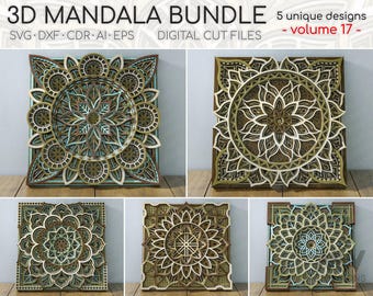 10x10 Mandala Bundle vol.17, Layered SVG Mandala Bundle, Multi-layer Mandala Bundle, 3d Layered Laser Cut Mandala Svg Dxf cutting file