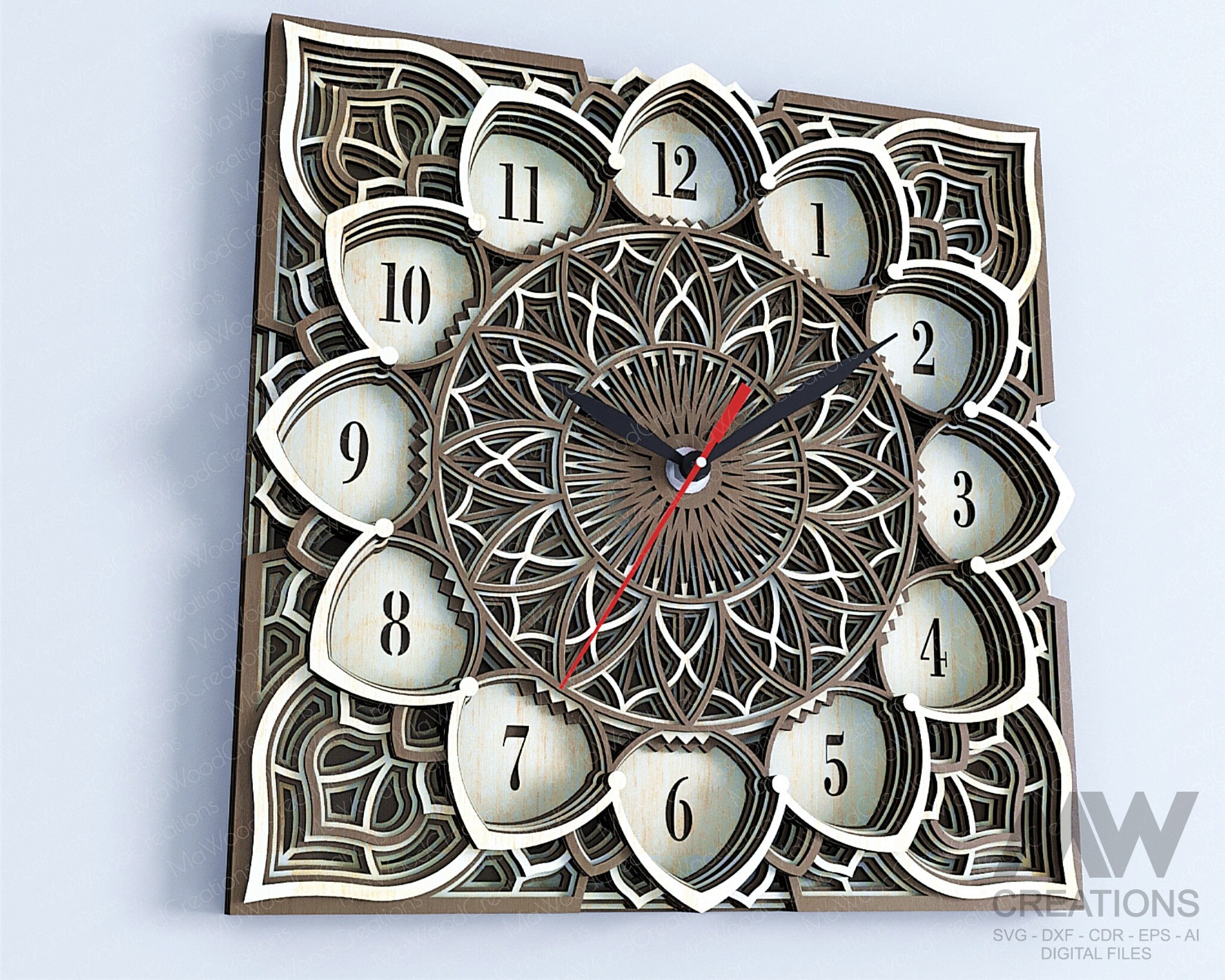 Laser Cut Clock SVG Dxf, Layered Mandala Clock Svg, 3d Svg Clock Files ...
