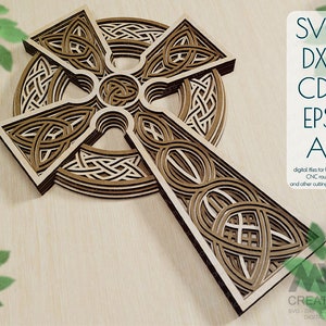 Multilayer Celtic Cross SVG, Laser cut Celtic Knot Svg, Cricut Cross Svg, Cross svg dxf vector files, 3D Layered Cross for Glowforge - Cr63