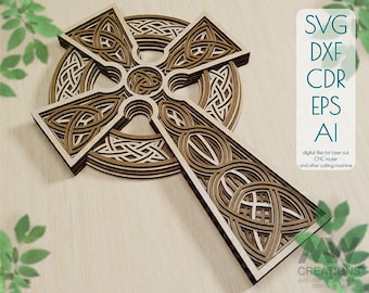 Multilayer Celtic Cross SVG, Laser cut Celtic Knot Svg, Cricut Cross Svg, Cross svg dxf vector files, 3D Layered Cross for Glowforge - Cr63