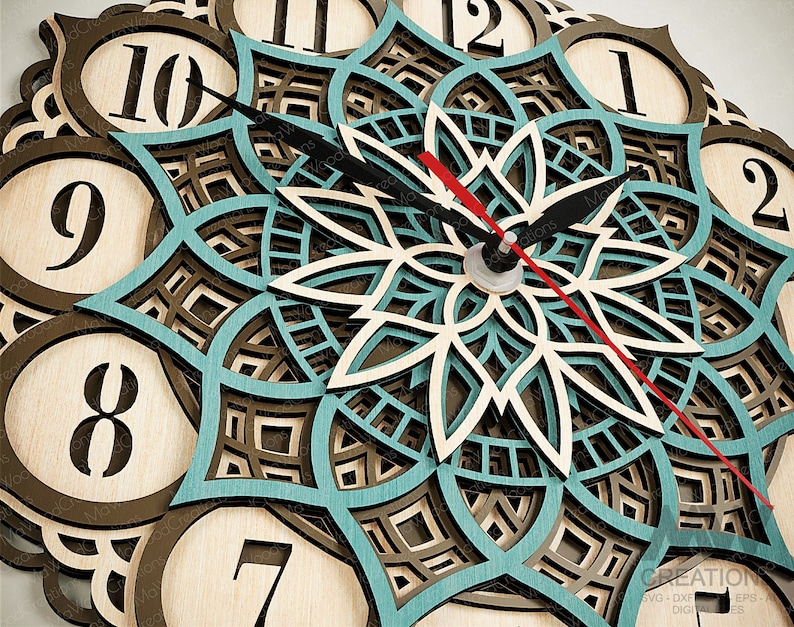5 Layer SVG Clock Cut Files, Laser Cut Mandala Clock Svg Dxf, Multi ...