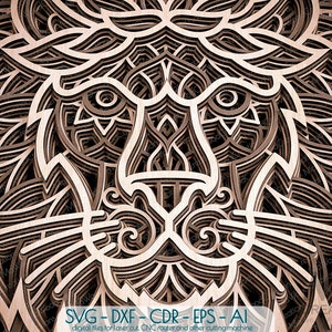 Mandala de leão com corte a laser SVG Dxf, Leão 3D SVG, arquivo de corte de mandala de cabeça de leão em camadas, Mandala de camada Glowforge Svg, Mandala Cricut Svg - A02
