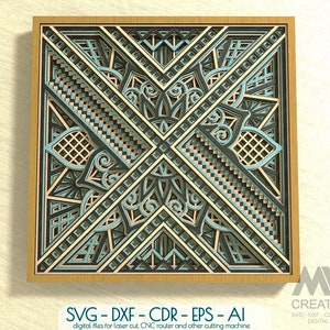 Laserskuren flerskiktad Svg Mandala, Layered Mandala Svg Dxf skärfiler, Geometrisk Mandala design, Quiltblock Mandala - G08