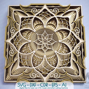 Multi-layer Mandala Svg Dxf, Laser cut Mandala, Mandala SVG voor Cricut, Glowforge 3D Mandala Svg, Layered Flower Mandala snijbestand - M234