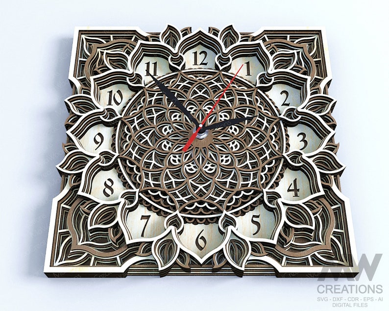 Laser Cut Clock SVG Dxf, Layered Mandala Clock Svg, 3d Svg Clock Files ...