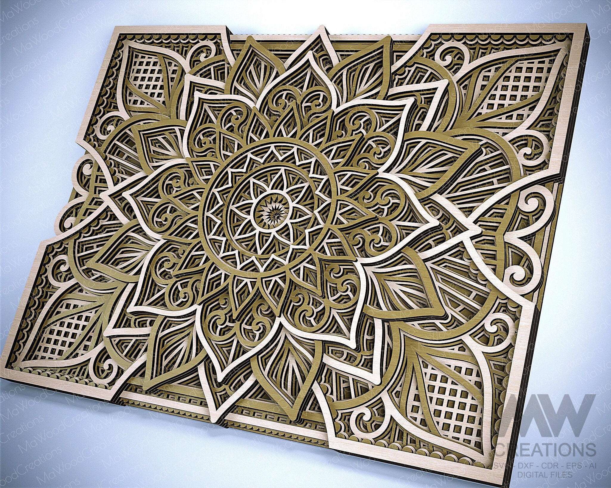 Dxf Shape Rectangular Rectangular Layered Mandala SVG, Multilayer Laser Cut DXF, Multilayer ...