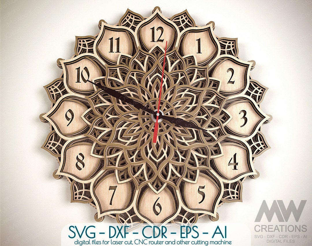 Laser Cut Clock Svg Dxf, 5 Layer Clock Cut Files, Laser Cut Multi-layer