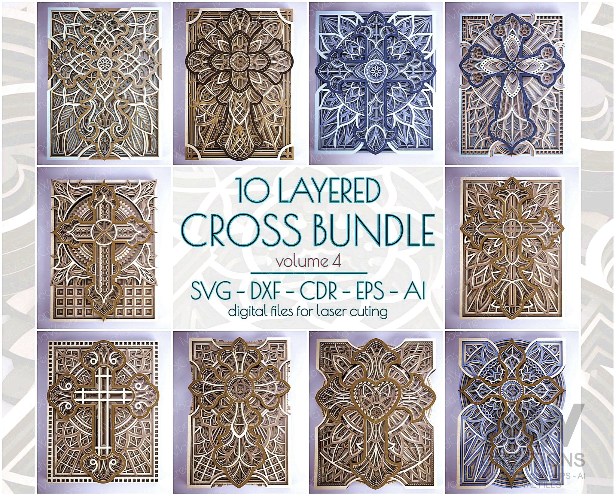 3D SVG Cross Bundle volume 4, Religious Mandala Cross SVG Dxf, Laser cut Christian Cross Bundle, Cricut Svg Cross 3d Layered Glowforge Cross