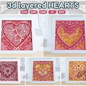 3d Hearts SVG Bundle, Layered Hearts Bundle, Shadow Box Hearts Mandala Bundle, Cricut Hearts Svg cut files, Shadow Box for Cricut